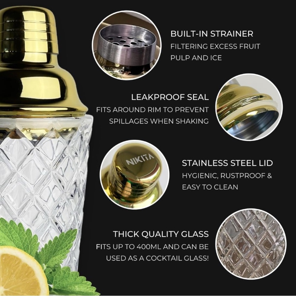 Gold and Clear Crystal Cocktail Shaker Set - Picture 2 of 4